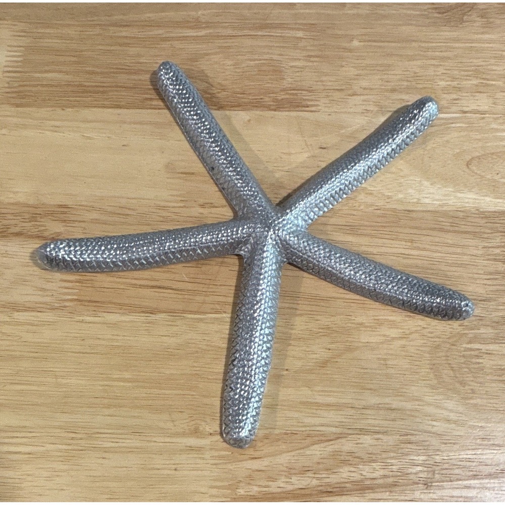 Silver Metal Starfish Figurine Sculpture, 11 in Freestanding Nautical Decor